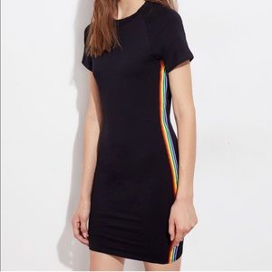 Black/Multi Bodycon Rainbow Stripe Dress Size XS Short Sleeve